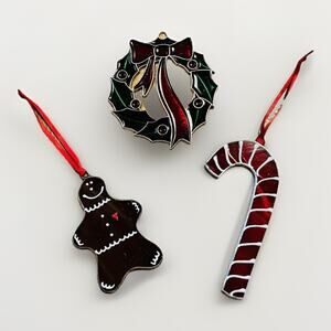 Christmas Ornaments Set Gingerbread Candy Cane Wreath Stained Glass Style
